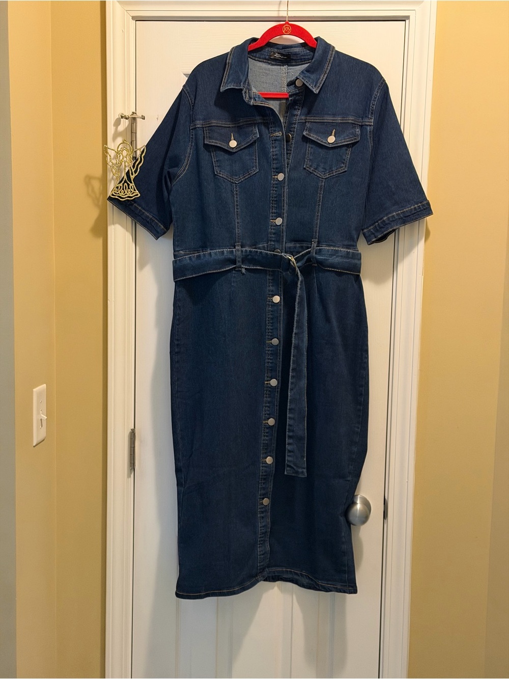 Dark Blue Denim Shirt Dress with Tie Waist